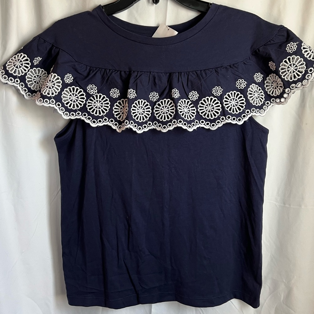 H&M Dark Blue Sleeveless Top Blouse with White Floral Detail. Kids size 14.